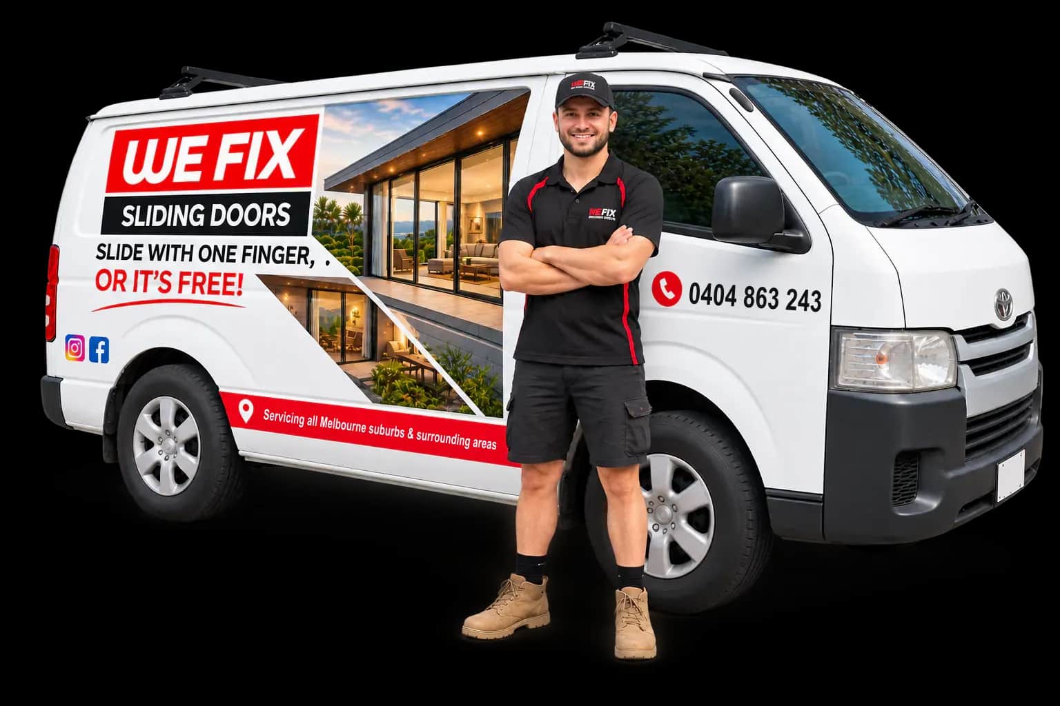 Our technician with the We Fix Sliding Doors Melbourne van